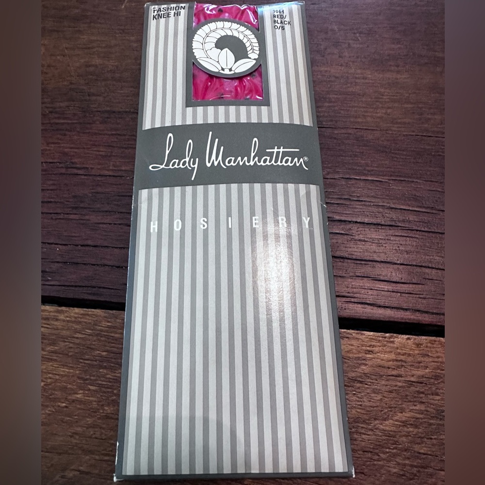 Vintage Lady Manhattan Knee High Hosiery, red with black polka dots. NWT